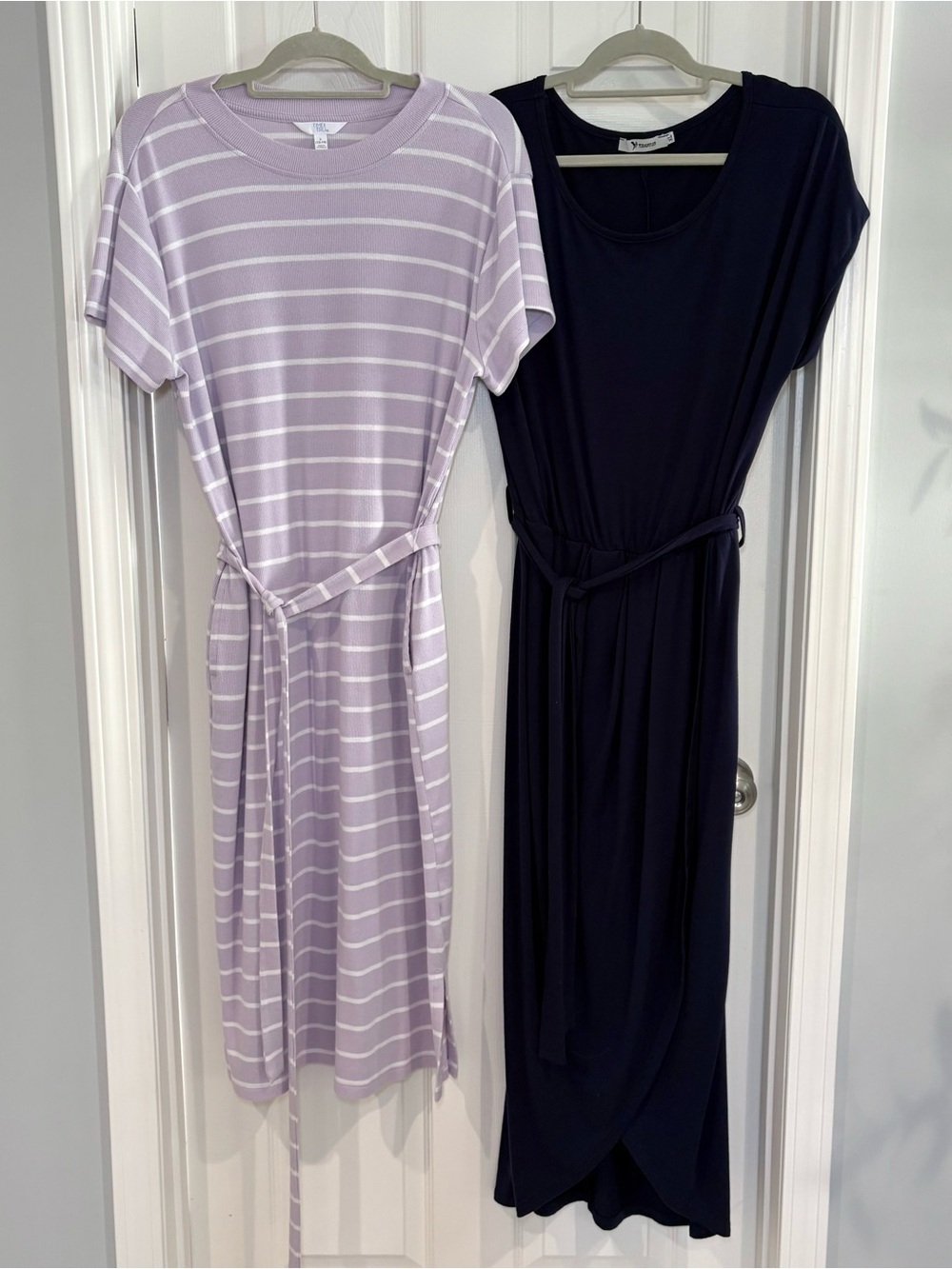 Women Knit Midi Dress Bundle Time & Tru Lilac & Navy Belted Dresses Sz L/XL